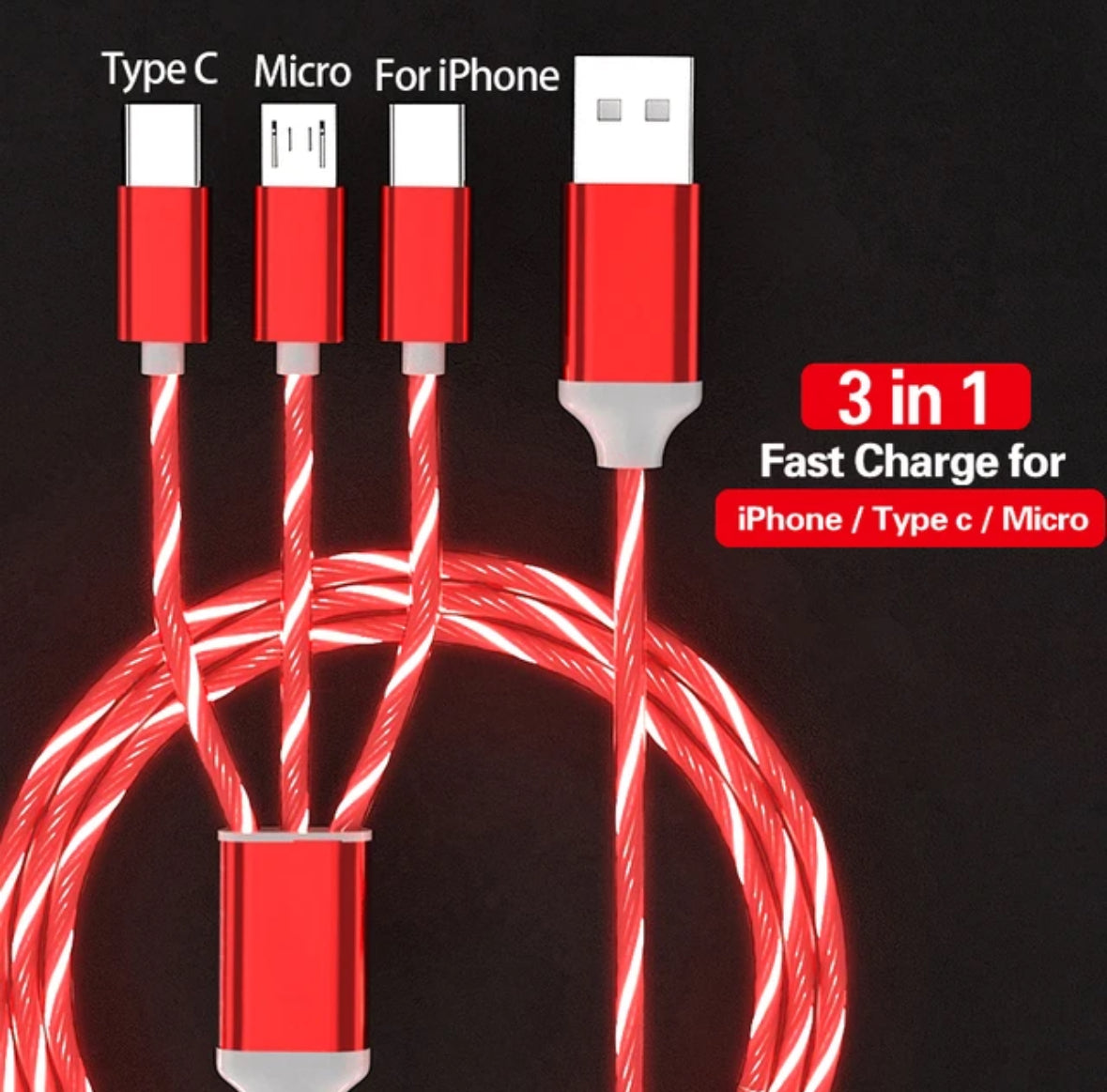 3-In-1 Glowing LED Light Charging Cable